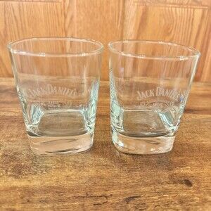 Jack Daniels Whiskey Tumbler Rock Cocktail Glasses Set of 2 Heavy Base